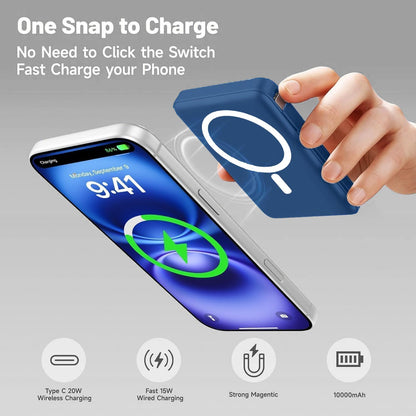 For Magsafe Power Bank, 10000Mah Magnetic Power Bank with USB-C Cable and PD 20W USB C Fast Charging LED Display, Wireless Portable Charger for Iphone 17/16/15/14/13/12/Pro/Pro Max