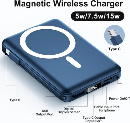 For Magsafe Power Bank, 10000Mah Magnetic Power Bank with USB-C Cable and PD 20W USB C Fast Charging LED Display, Wireless Portable Charger for Iphone 17/16/15/14/13/12/Pro/Pro Max