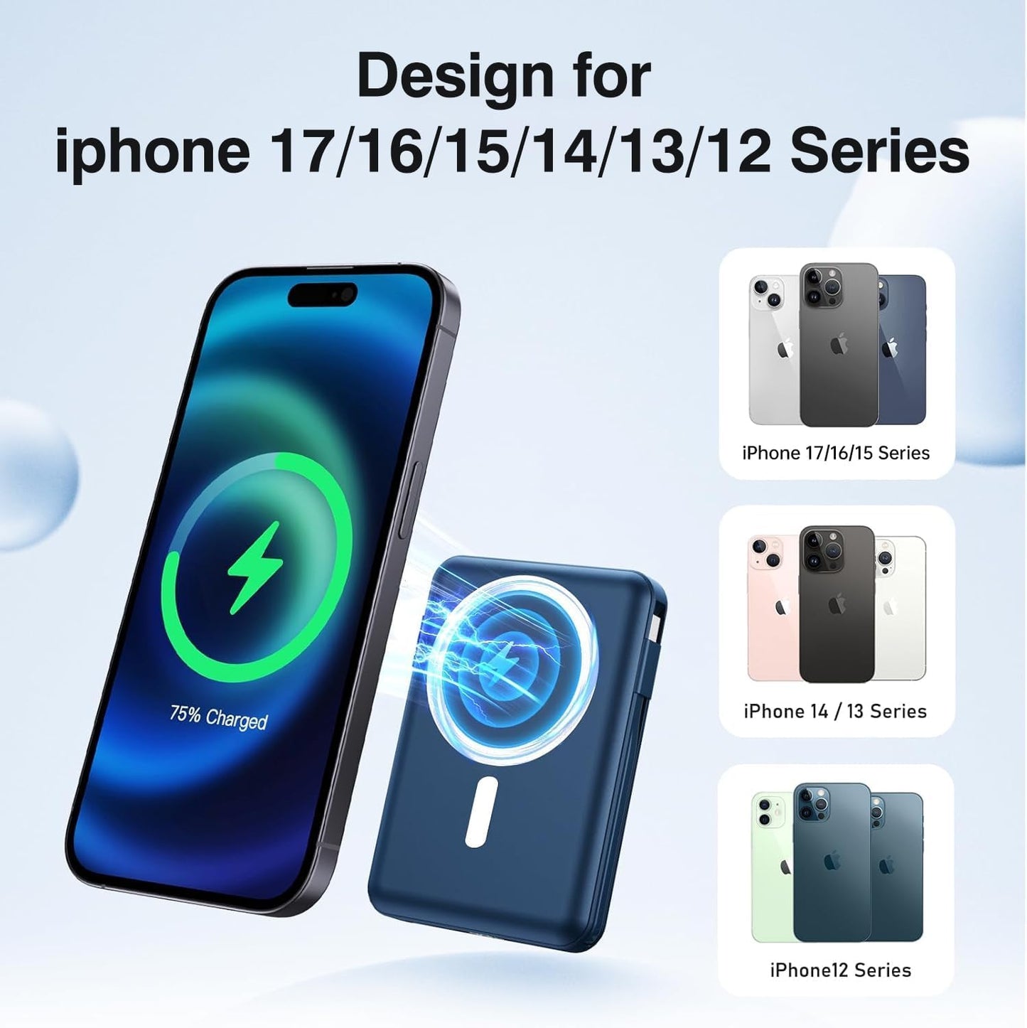 For Magsafe Power Bank, 10000Mah Magnetic Power Bank with USB-C Cable and PD 20W USB C Fast Charging LED Display, Wireless Portable Charger for Iphone 17/16/15/14/13/12/Pro/Pro Max
