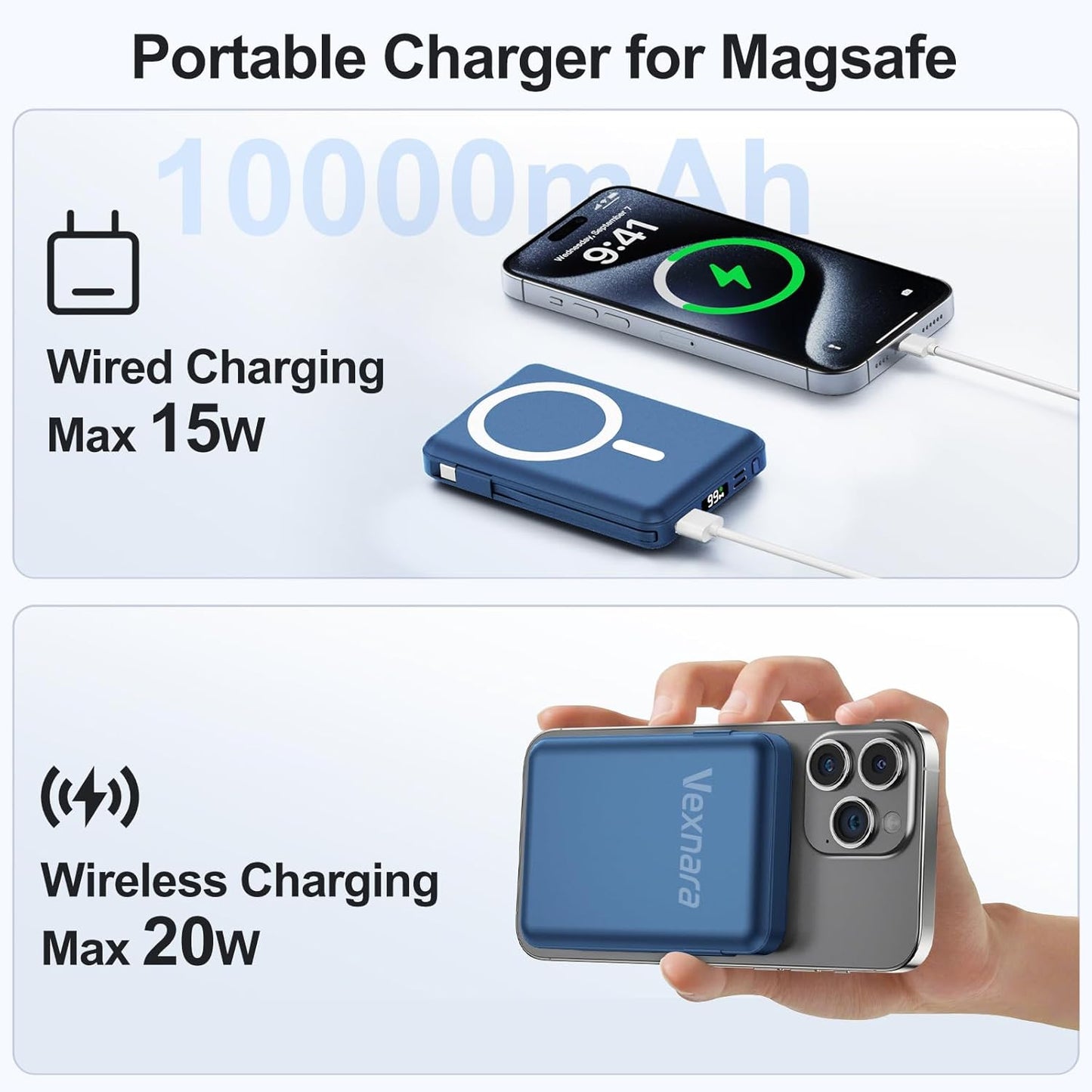 For Magsafe Power Bank, 10000Mah Magnetic Power Bank with USB-C Cable and PD 20W USB C Fast Charging LED Display, Wireless Portable Charger for Iphone 17/16/15/14/13/12/Pro/Pro Max
